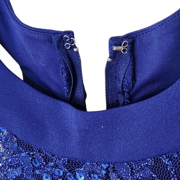 Speechless Maxi Dress Size 3 Blue Royal Color Sleeveless Sequins Open Leg - Picture 8 of 15